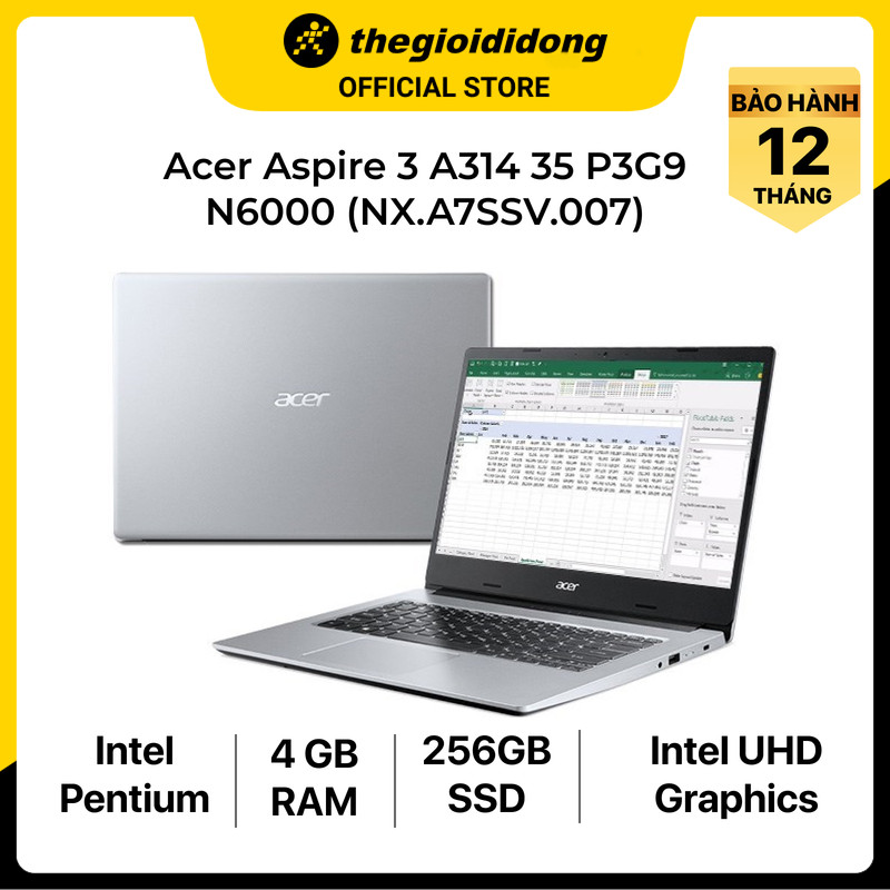 Laptop Acer Aspire 3 A314 35 P3G9 N6000/4GB/256GB/14"/Win11/(NX.A7SSV.007)/Bạc