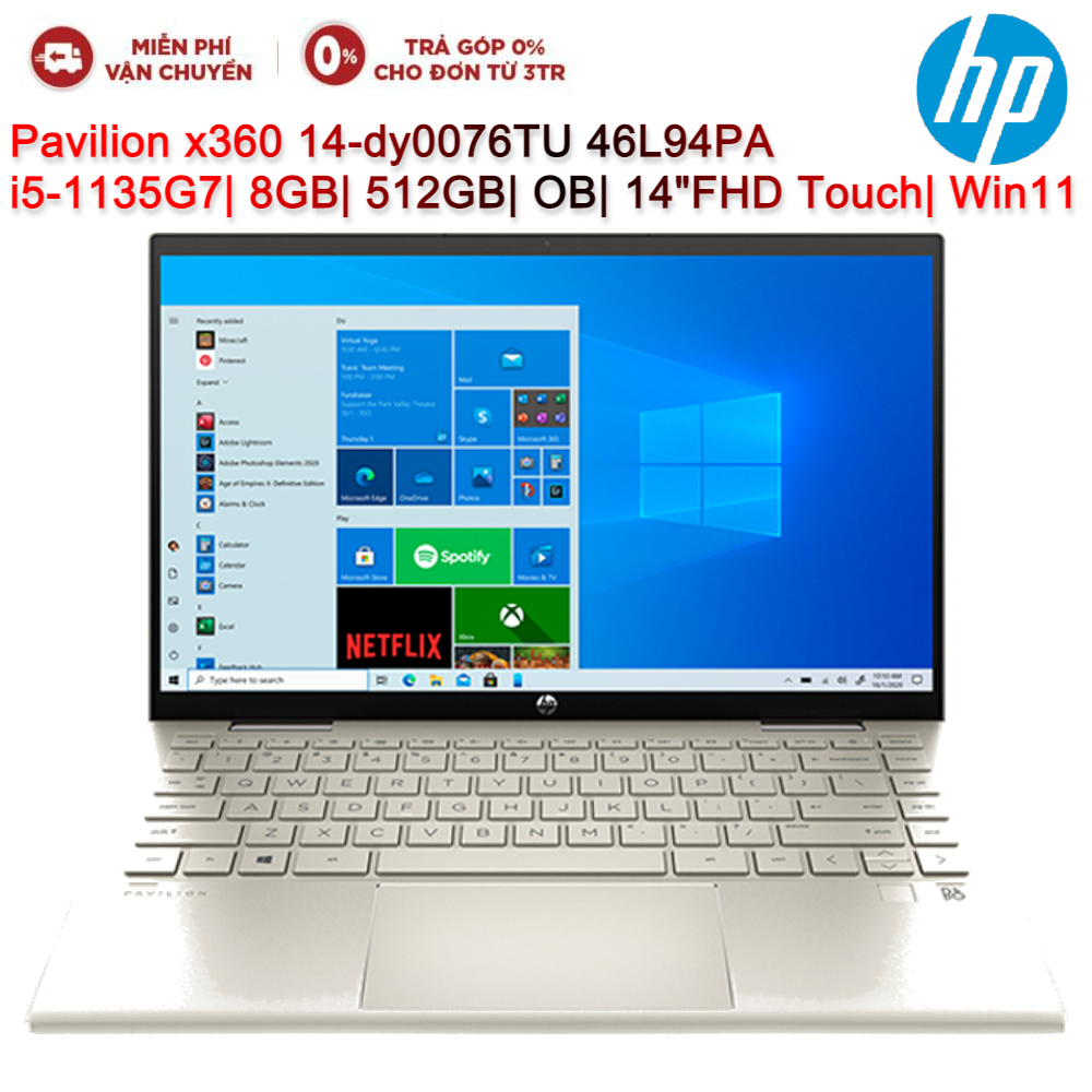 Laptop HP Pavilion x360 14-dy0076TU 46L94PA i5-1135G7| 8GB| 512GB| OB| 14"FHD Touch| Win 11