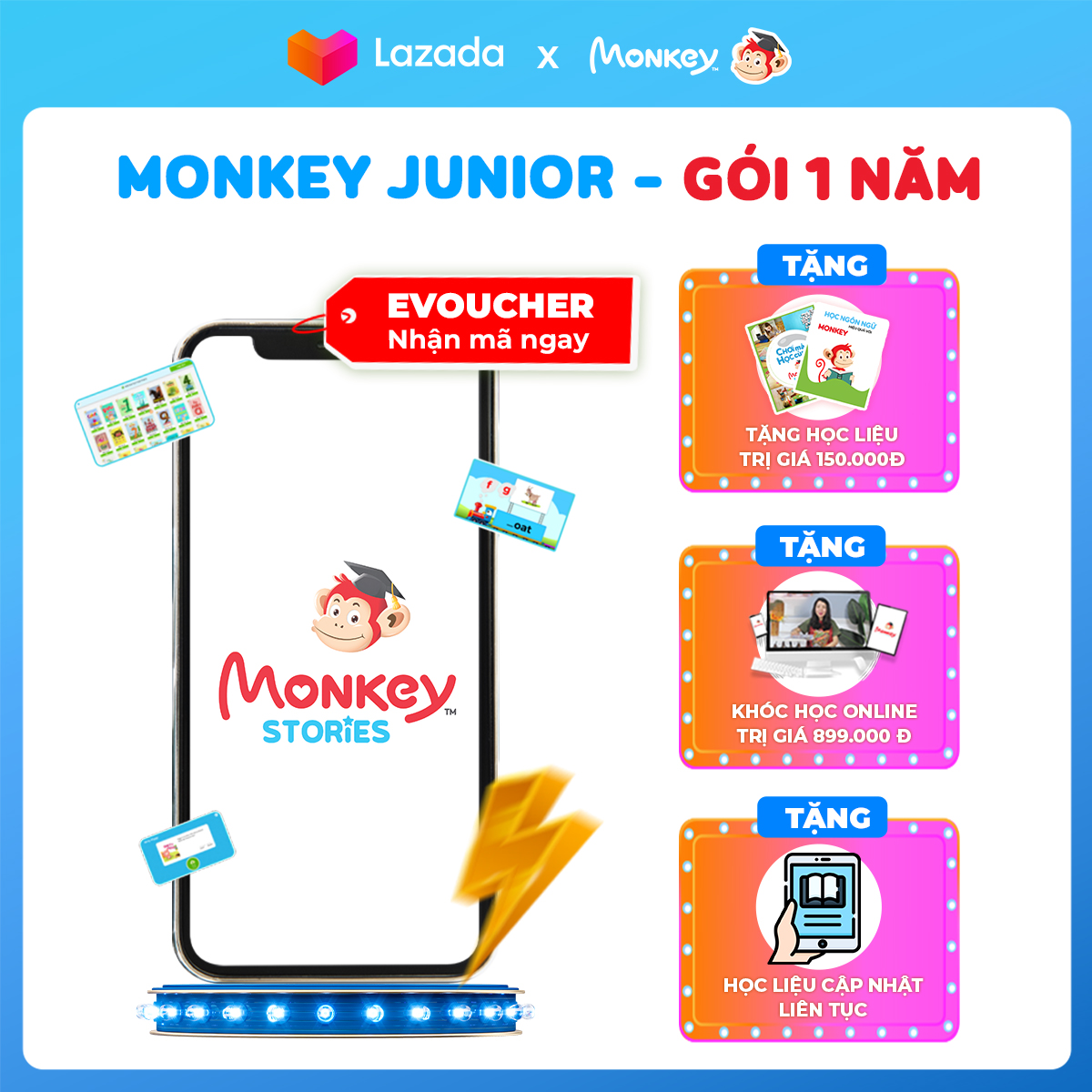 Phần mềm học Tiếng Anh Monkey Stories - Ứng dụng phát triển toàn diện 4 kỹ năng cho trẻ 2-10 tuổi - Gói 1 năm