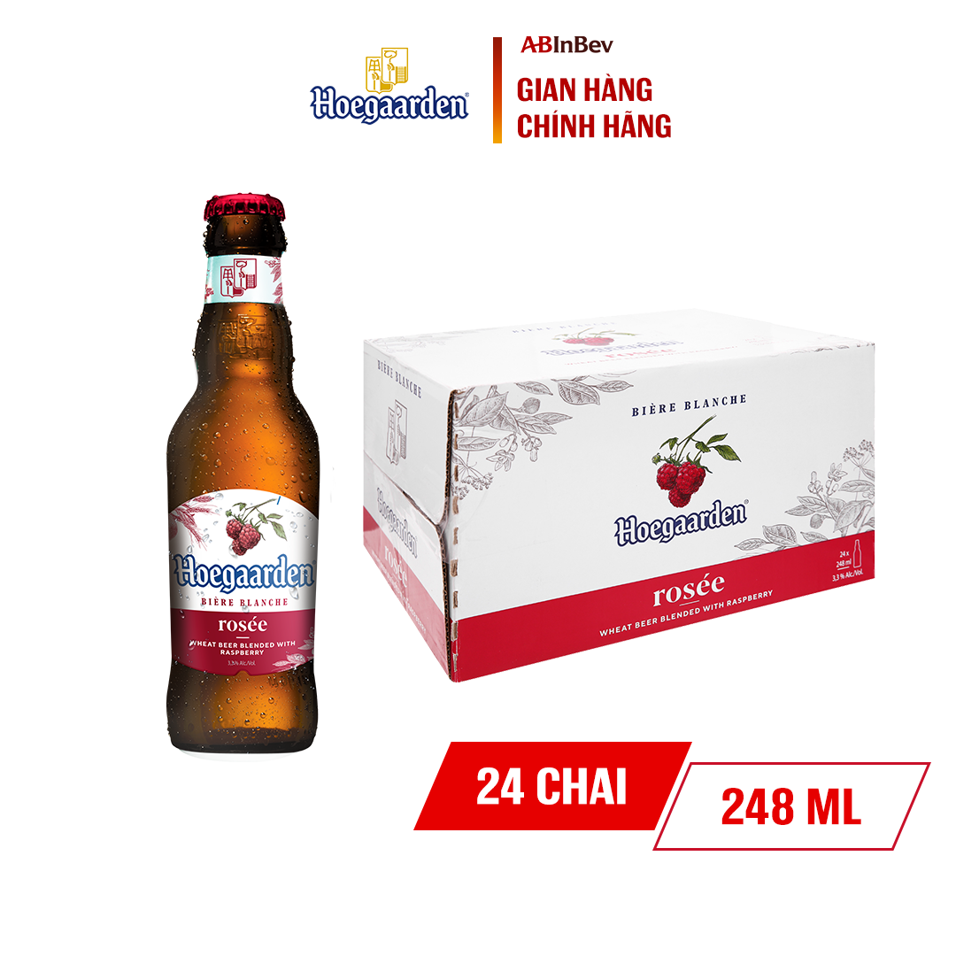 Thùng 24 chai bia Hoegaarden Rosee (248ml/chai) - Bia Dành Cho Nữ, Bia Trái Cây Có Vị Ngọt Tự Nhiên Dễ Uống