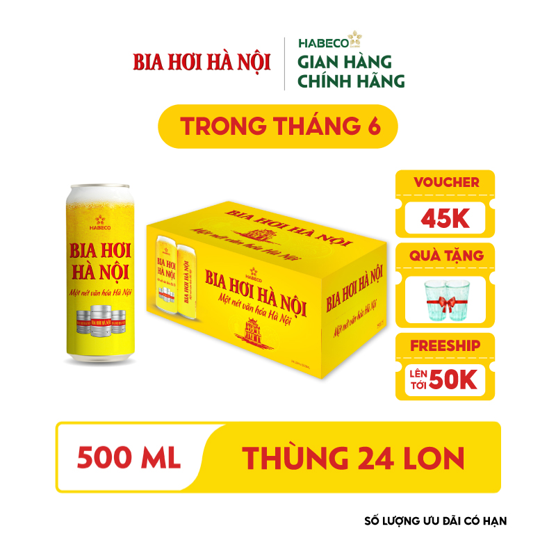 Thùng 24 lon Bia Hơi Hà Nội - HABECO (500ml/lon)