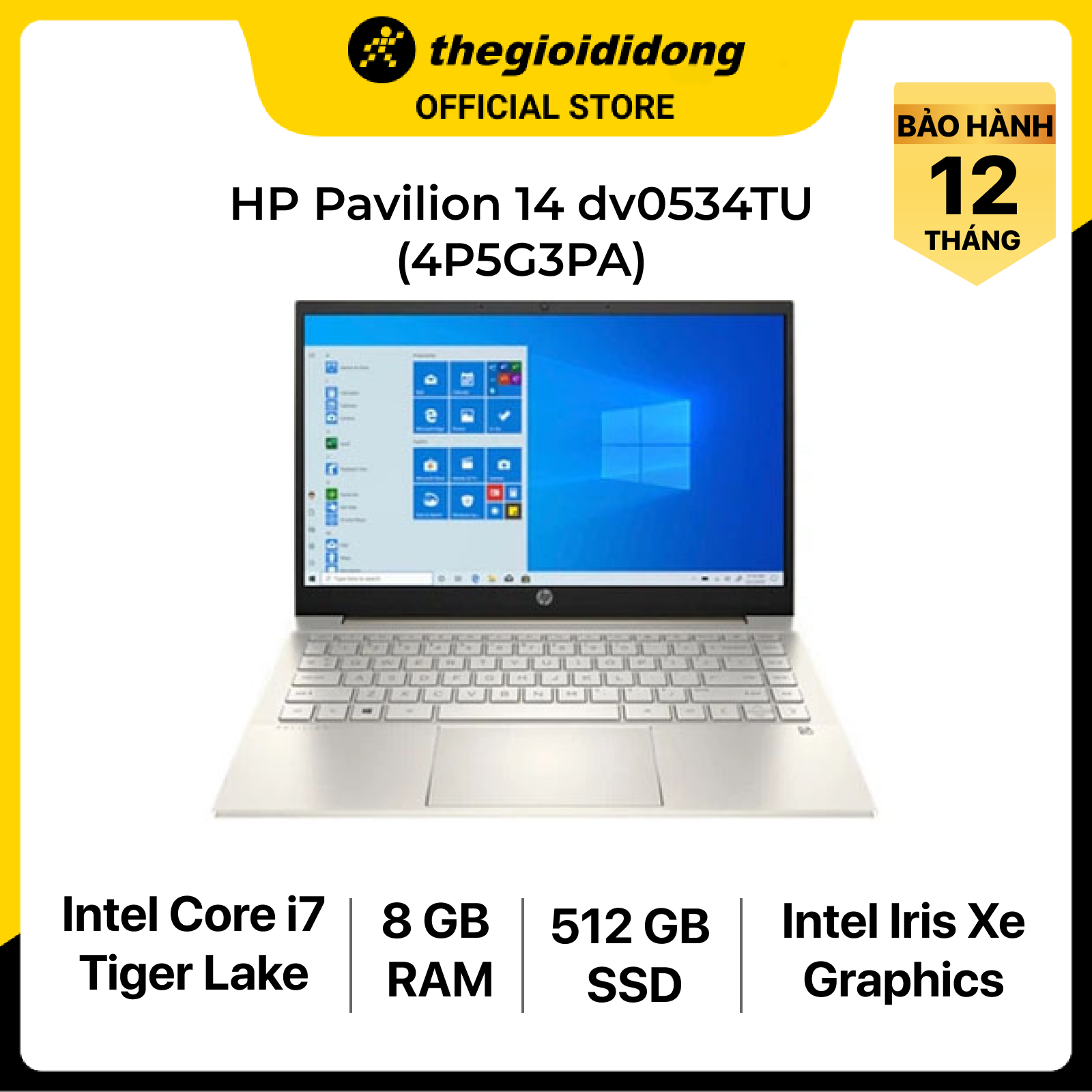 [Trả góp 0%] Laptop HP Pavilion 14 dv0534TU i7 1165G7/8GB/512GB/14"F/Win11/(4P5G3PA)/Vàng
