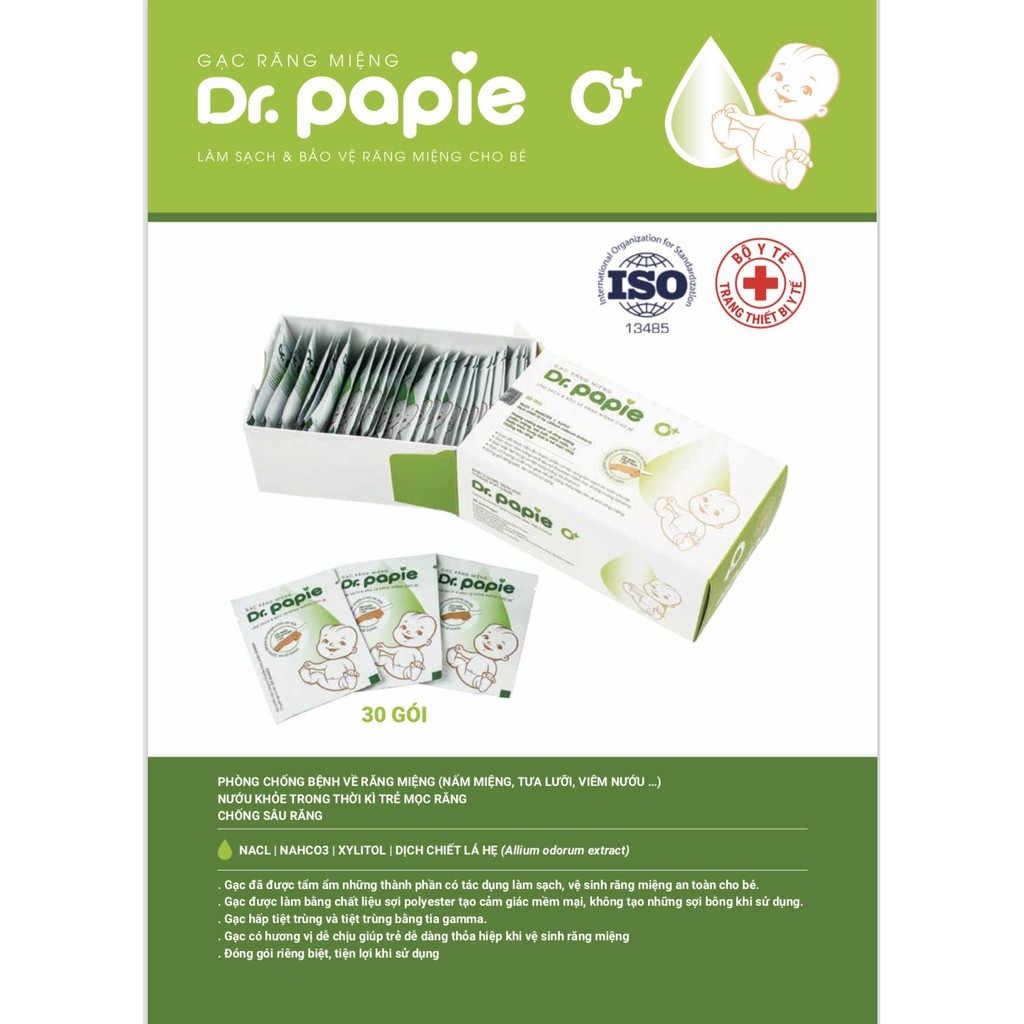 Gạc Răng Miệng Dr Papie Vệ Sinh Răng Miệng Cho Bé ( hộp 30 gói)