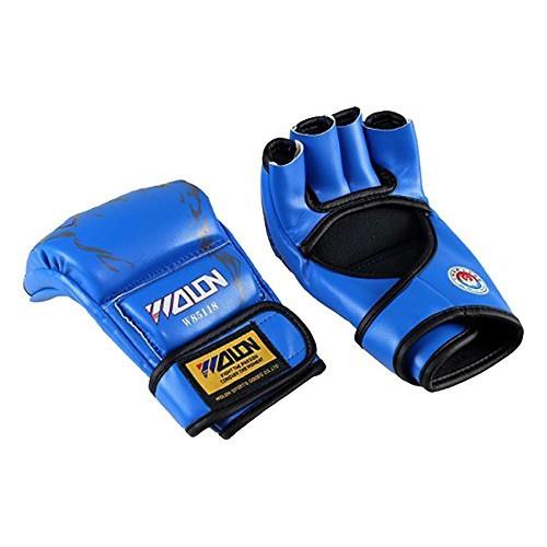 ㍿ Găng tay đấm boxing hở ngón MMA Wolon (xanh)