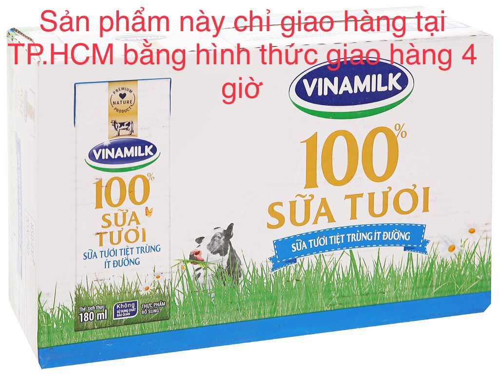 Thùng sữa tươi tiệt trùng Vinamilk Ít đường hộp 180ml (48 hộp)