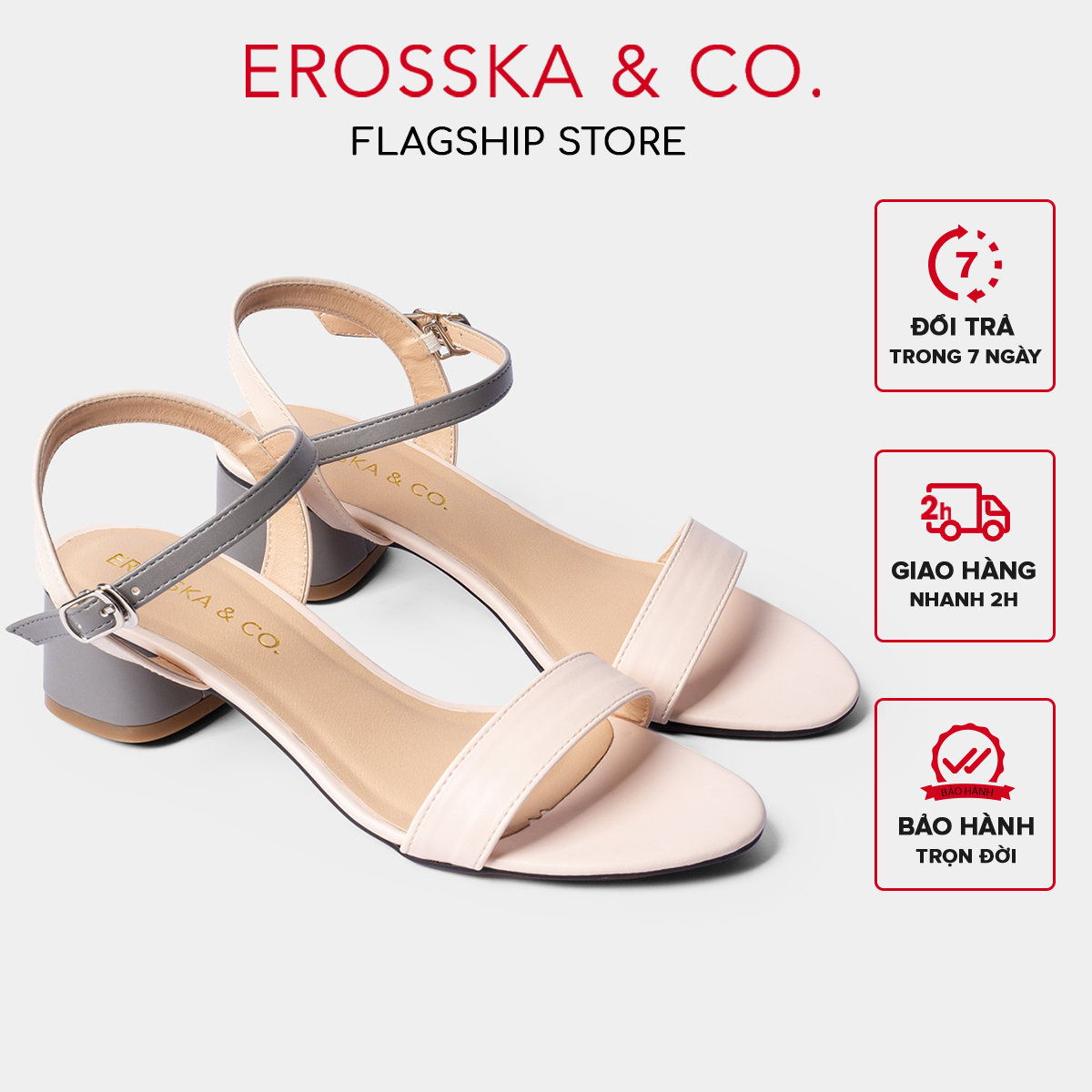 Giày sandal cao gót Erosska mũi tròn phối dây nhiều màu tinh tế cao 3cm màu xanh - EB019
