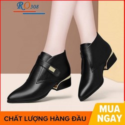 Giày boot nữ cổ thấp 4cm đẹp hai màu đen kem hàng hiệu rosata ro308 - ro308