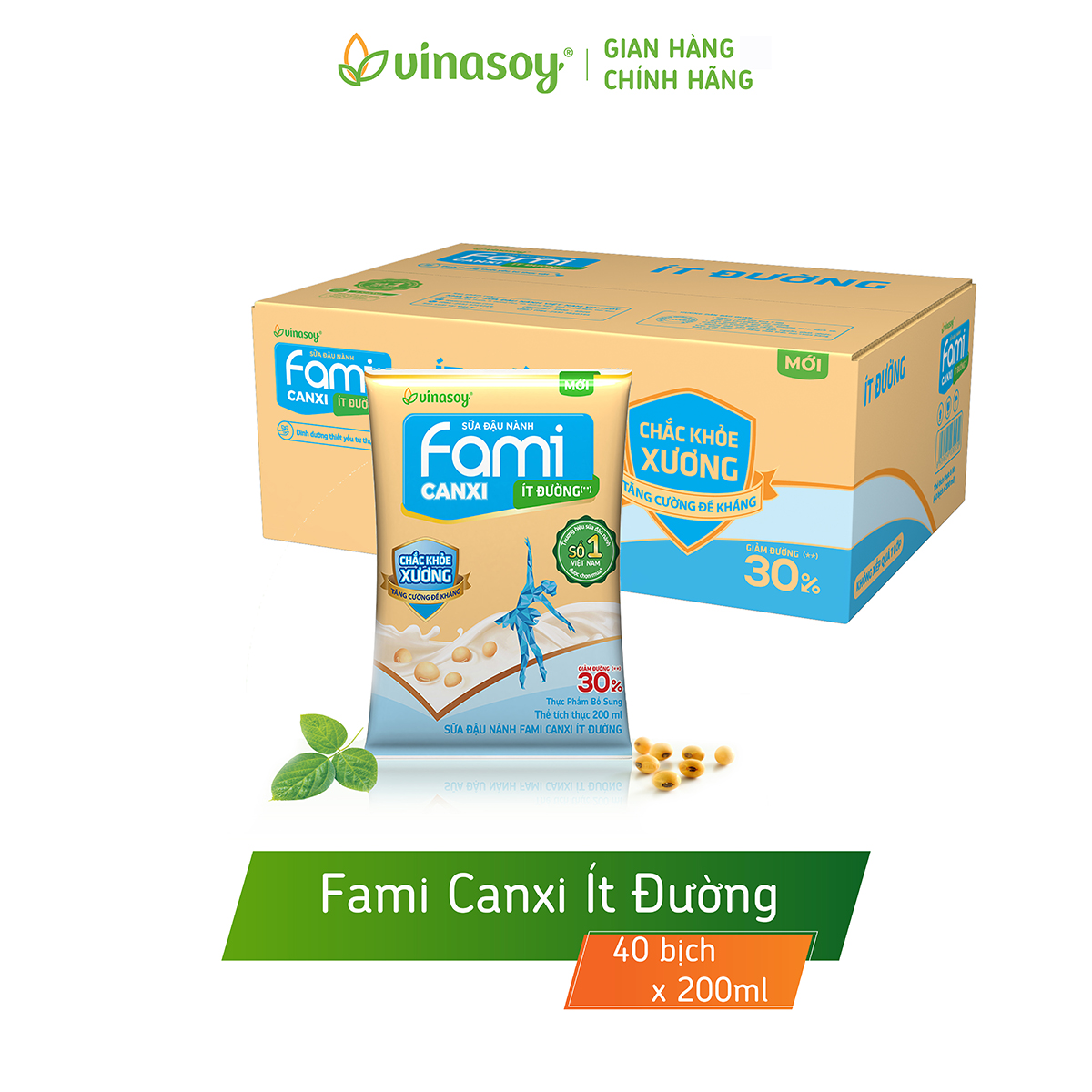 [FREESHIP TỐI ĐA 50K MIỀN BẮC] Thùng sữa đậu nành Fami Canxi ít đường (40 bịch x 200ml)