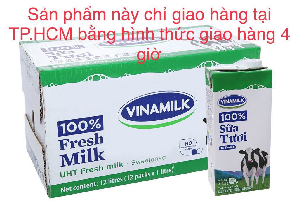 Thùng 12 hộp Sữa tươi tiệt trùng Vinamilk 100% Có đường 1L