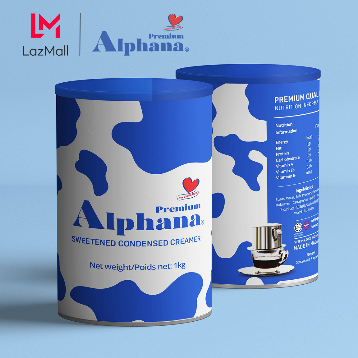 Thùng 24 lon Sữa Đặc Có Đường Premium Alphana Lon 1kg Giàu Protein Vitamin A D3 B1 nhập khẩu Malaysia