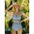 Bikini nữ 2 mảnh hoa nhí xanh, áo dáng croptop đệm mỏng, quần cạp cao, mẫu xinh xắn dễ mặc | KT068
