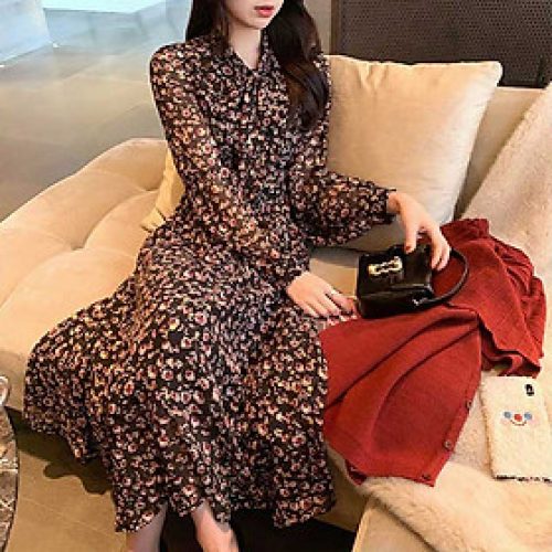 Váy hoa nhí dáng dài 2 lớp thắt nơ ngực tay phồng tiểu thư vintage  xixeoshop - v154 | Shopee Việt Nam